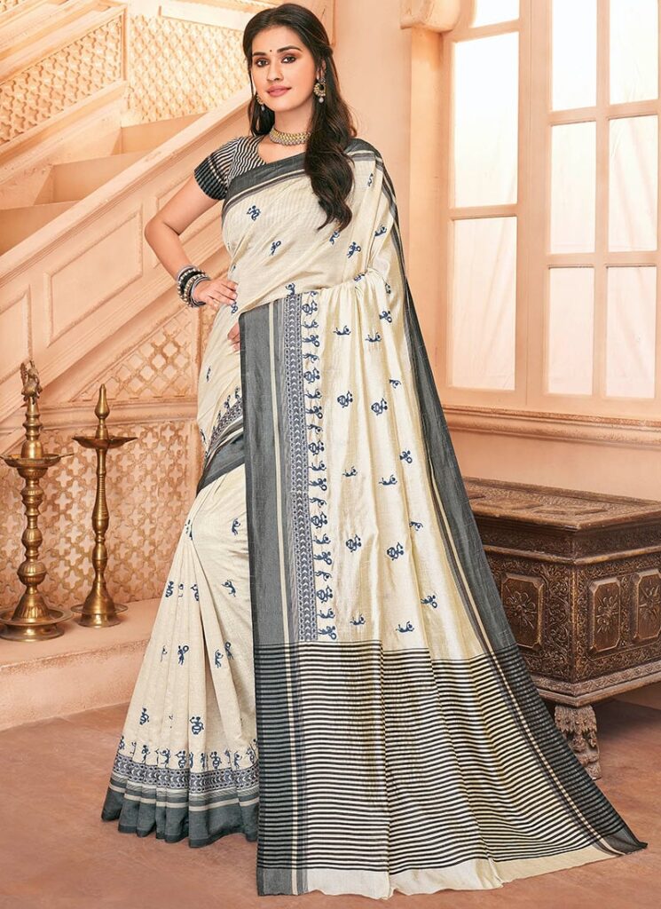 A collection of trendy printed sarees for 2025, featuring modern patterns, vibrant colors, and unique prints.