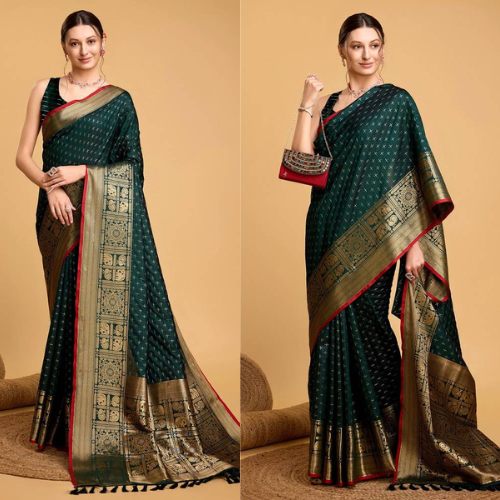 "Grace in Every Drape – Green Woven Kanchipuram Zari Silk Saree for Timeless Elegance"