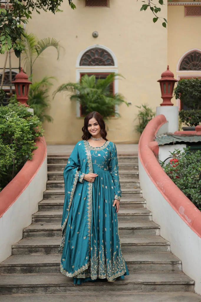 Rama Green Sharara-Dupatta set featuring a traditional green sharara with intricate embroidery, paired with a matching dupatta for an elegant and festive look.