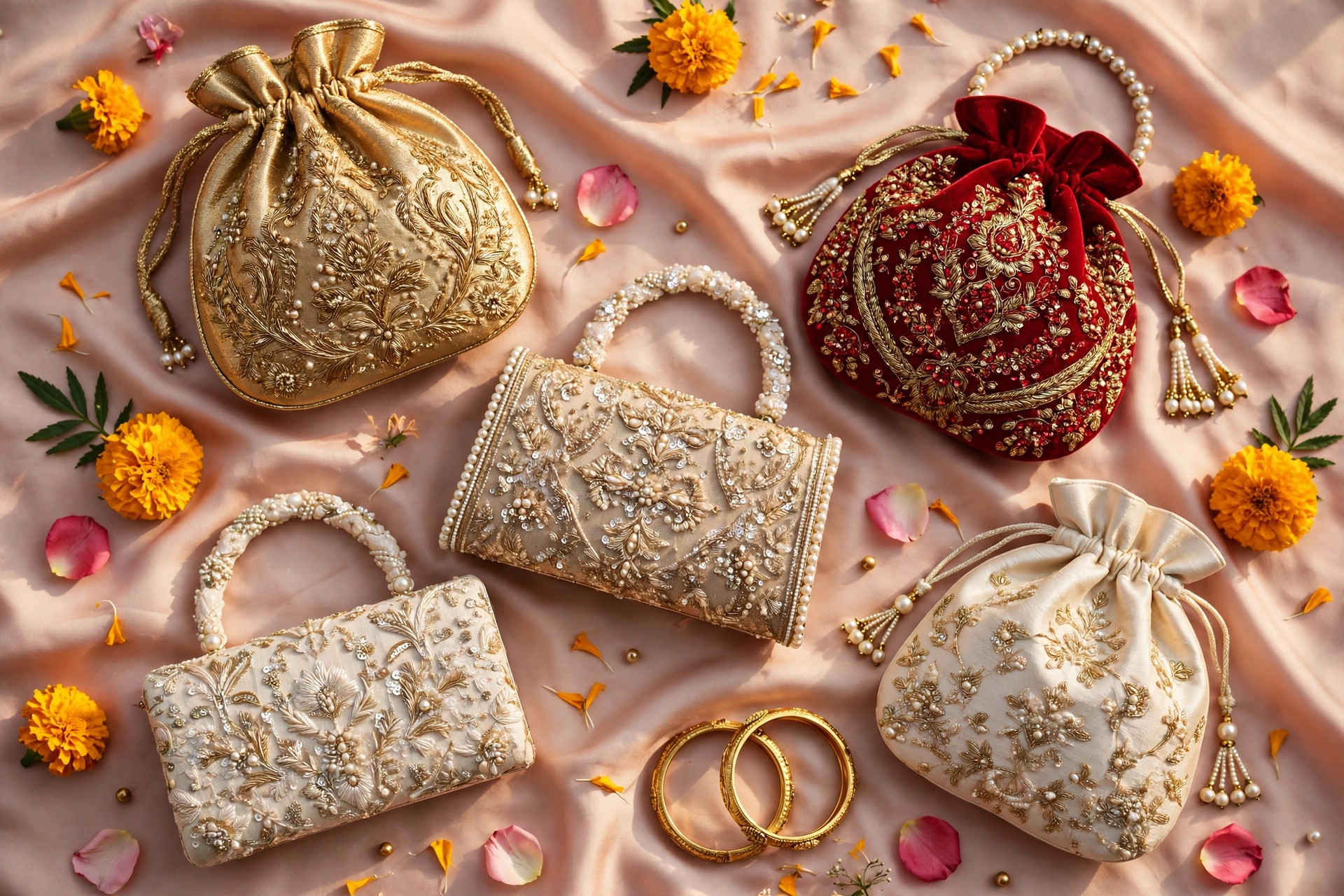 Best bridal handbags for women — embroidered potli bags and wedding clutches