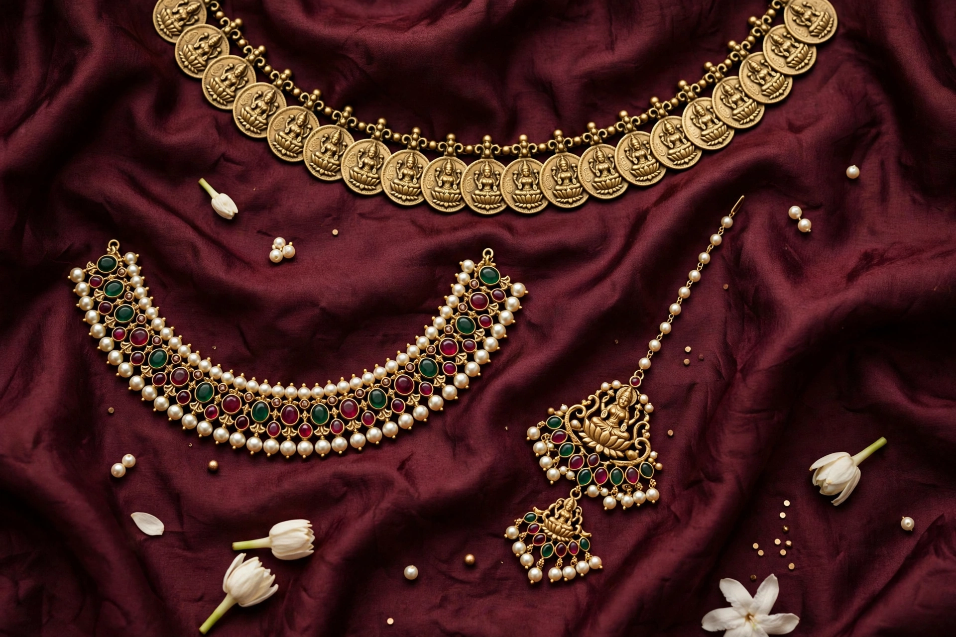 Best temple jewellery for women — antique-finish Lakshmi coin necklace set